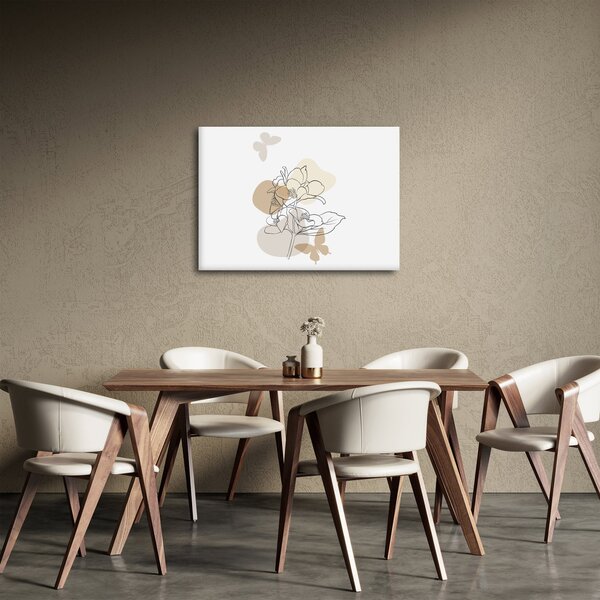 Slika - Bež cvijeće s leptirom N⁰1 (70x50 cm)