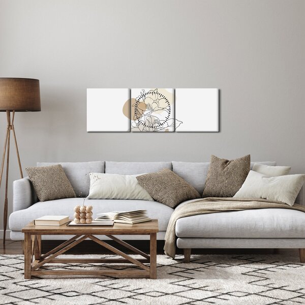 Slika - Bež cvijeće s leptirom N⁰1 (sa satom) (90x30 cm)