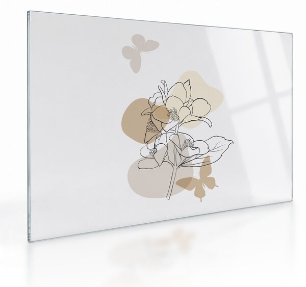 Staklena slika - Bež cvijeće s leptirom N⁰1 (70x50 cm)