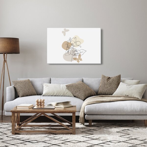 Slika - Bež cvijeće s leptirom N⁰1 (90x60 cm)