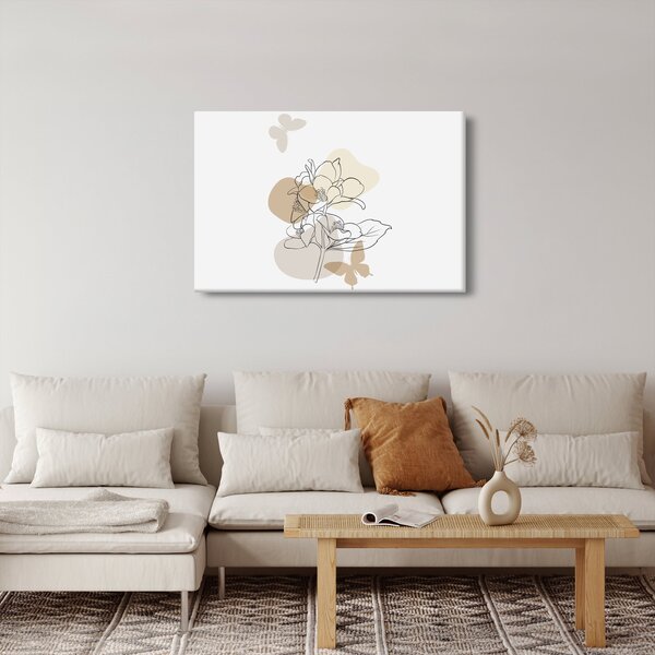 Slika - Bež cvijeće s leptirom N⁰1 (90x60 cm)