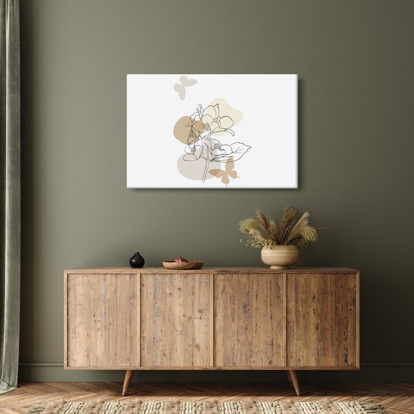 Slika - Bež cvijeće s leptirom N⁰1 (90x60 cm)