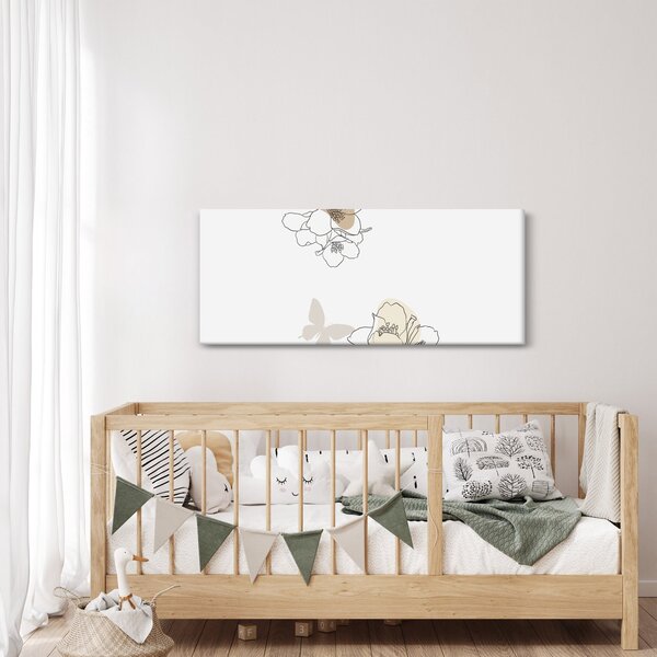 Slika - Bež cvijeće s leptirom N⁰2 (120x50 cm)