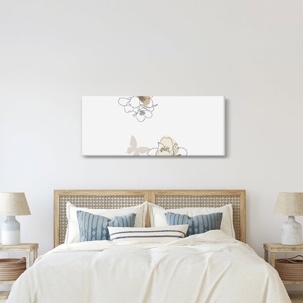 Slika - Bež cvijeće s leptirom N⁰2 (120x50 cm)