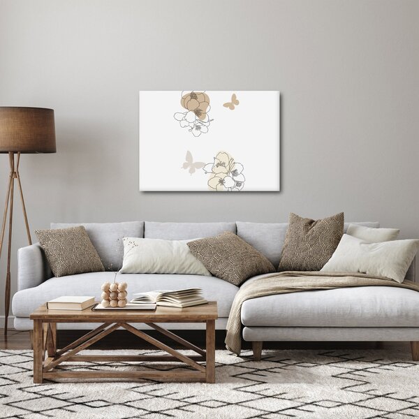 Slika - Bež cvijeće s leptirom N⁰2 (70x50 cm)