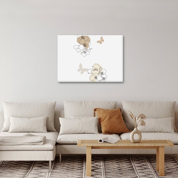 Slika - Bež cvijeće s leptirom N⁰2 (70x50 cm)