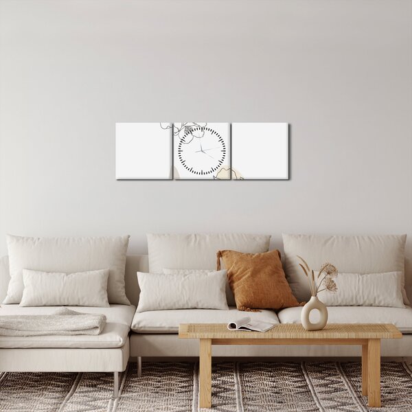 Slika - Bež cvijeće s leptirom N⁰2 (sa satom) (90x30 cm)