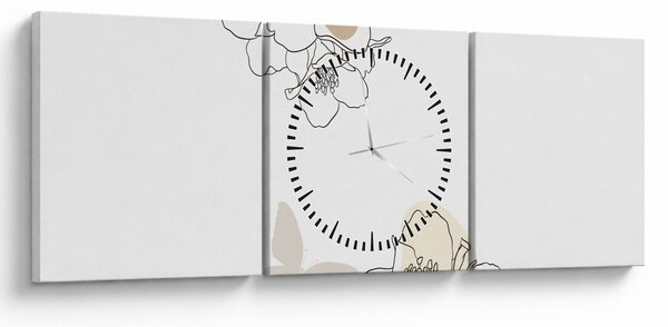 Slika - Bež cvijeće s leptirom N⁰2 (sa satom) (90x30 cm)