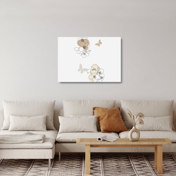 Staklena slika - Bež cvijeće s leptirom N⁰2 (70x50 cm)