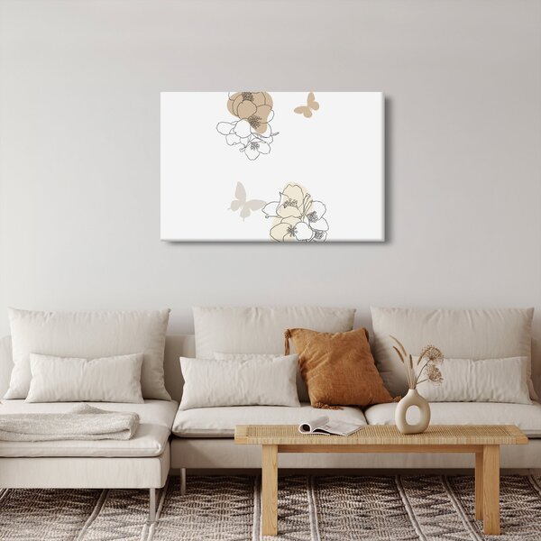 Slika - Bež cvijeće s leptirom N⁰2 (90x60 cm)