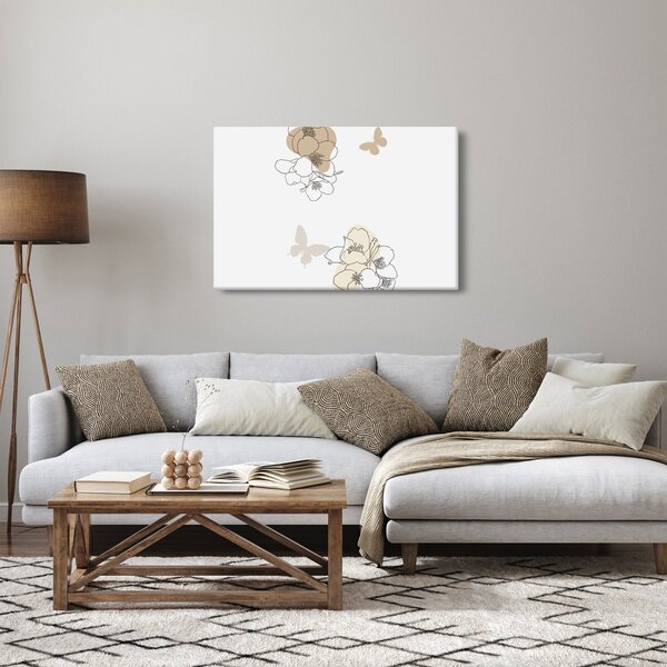 Slika - Bež cvijeće s leptirom N⁰2 (90x60 cm)