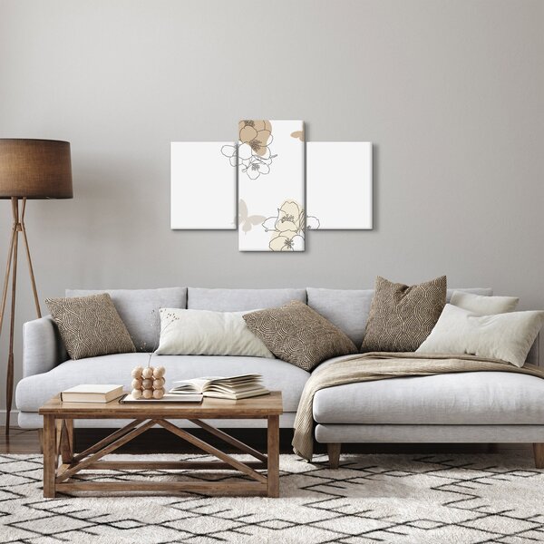 Slika - Bež cvijeće s leptirom N⁰2 (90x60 cm)