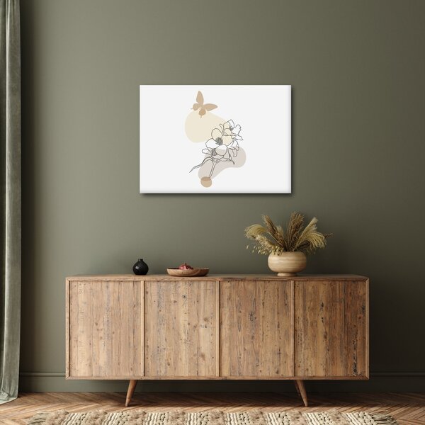 Slika - Bež cvijeće s leptirom N⁰3 (70x50 cm)