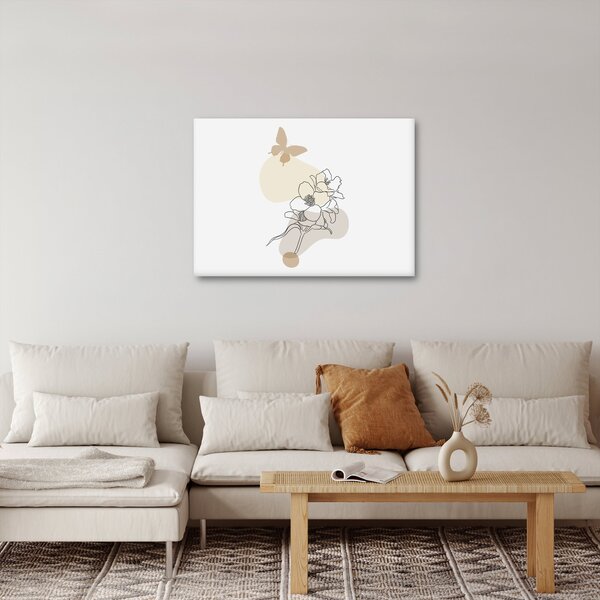 Slika - Bež cvijeće s leptirom N⁰3 (70x50 cm)
