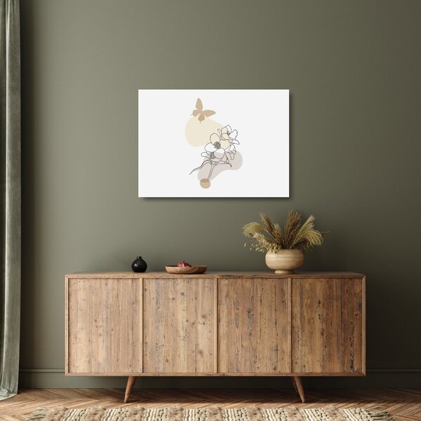 Staklena slika - Bež cvijeće s leptirom N⁰3 (70x50 cm)