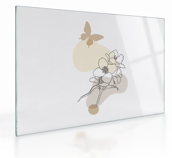 Staklena slika - Bež cvijeće s leptirom N⁰3 (70x50 cm)