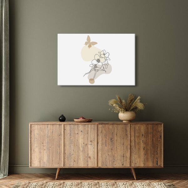 Slika - Bež cvijeće s leptirom N⁰3 (90x60 cm)