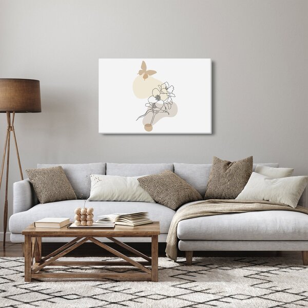 Slika - Bež cvijeće s leptirom N⁰3 (90x60 cm)