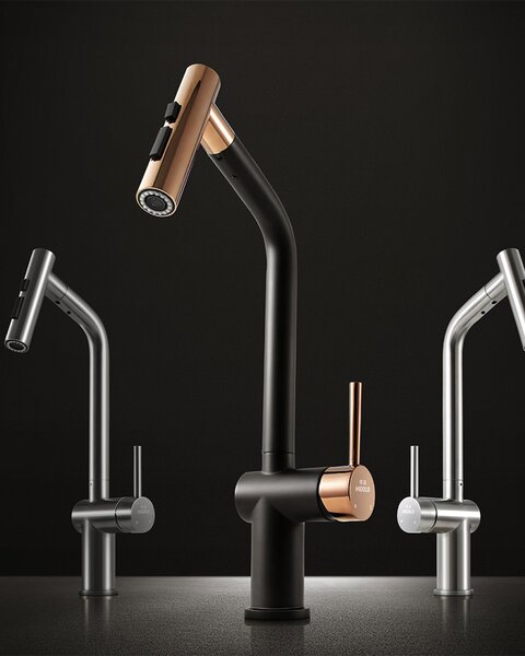 Idealaqua Higold 2.0 miješalica za sudoper sa tušem, black/rose gold