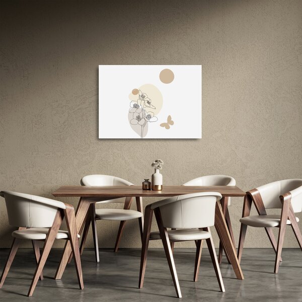 Staklena slika - Bež cvijeće s leptirom N⁰4 (70x50 cm)