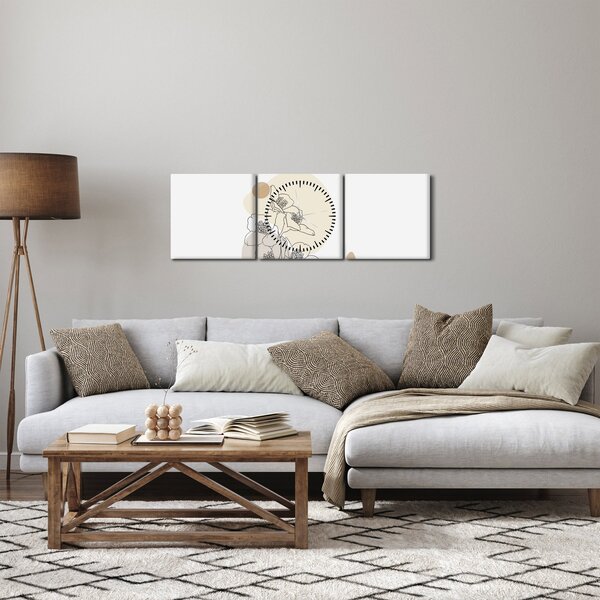 Slika - Bež cvijeće s leptirom N⁰4 (sa satom) (90x30 cm)