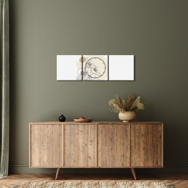 Slika - Bež cvijeće s leptirom N⁰4 (sa satom) (90x30 cm)