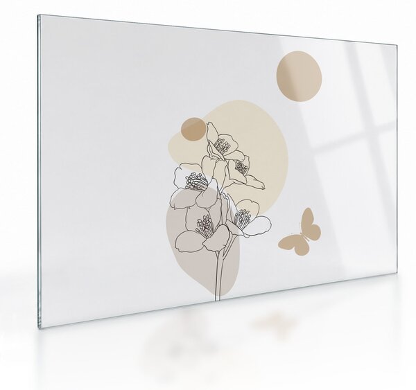 Staklena slika - Bež cvijeće s leptirom N⁰4 (70x50 cm)