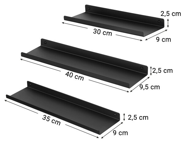 Set od 3 crne zidne police EBONY