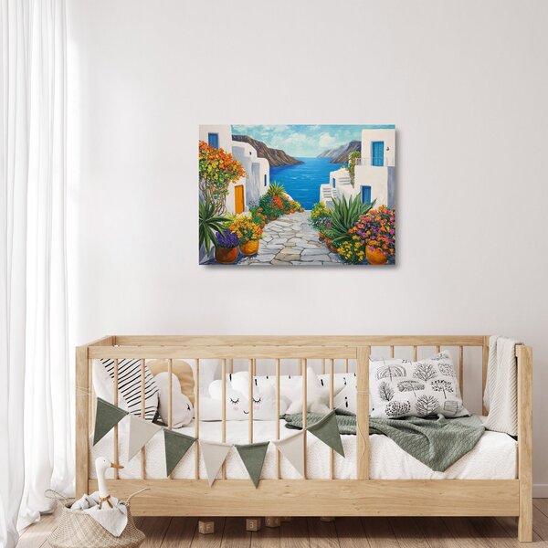 Staklena slika - Grčka uličica (70x50 cm)