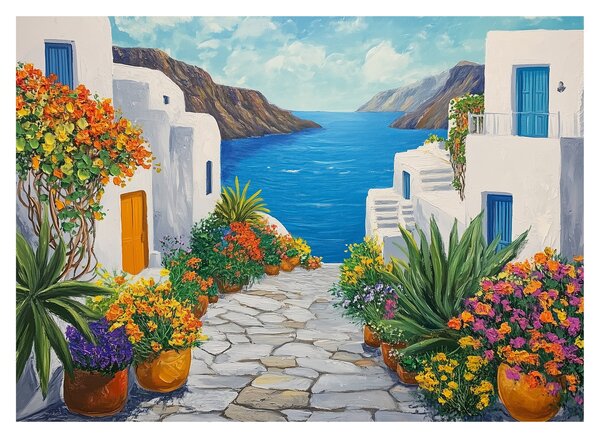 Staklena slika - Grčka uličica (70x50 cm)