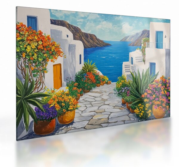 Staklena slika - Grčka uličica (70x50 cm)