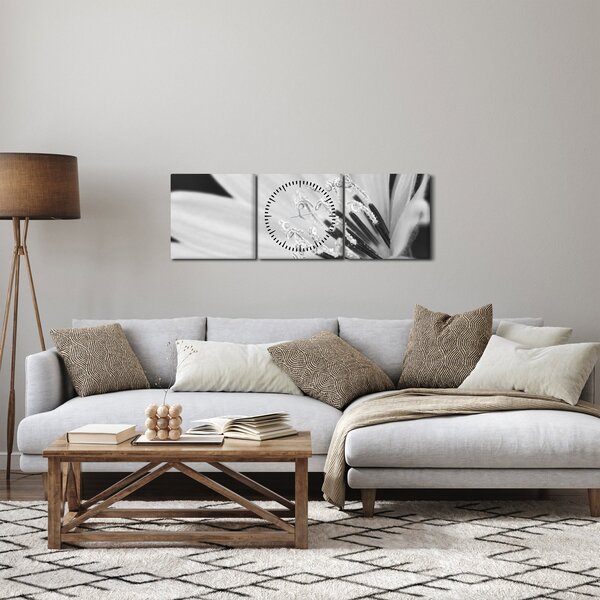 Slika - Crno-bijeli cvijet (sa satom) (90x30 cm)