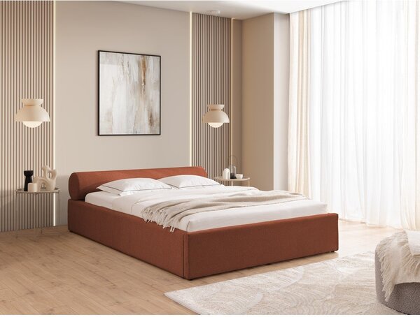 Tapecirani bračni krevet s prostorom za odlaganje s podnicom 140x200 cm boje terakote Cille – Ropez