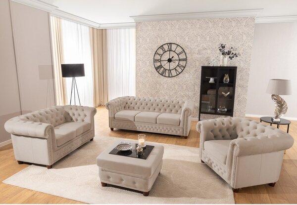 Bež baršunasti chesterfield fotelja York Blik – Ropez