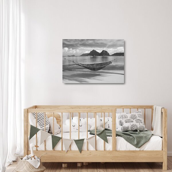 Staklena slika - Viseća mreža na plaži (70x50 cm)