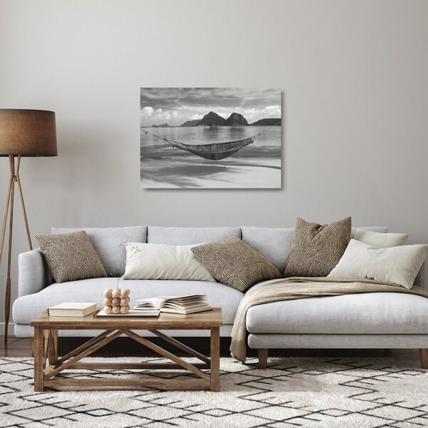 Staklena slika - Viseća mreža na plaži (70x50 cm)