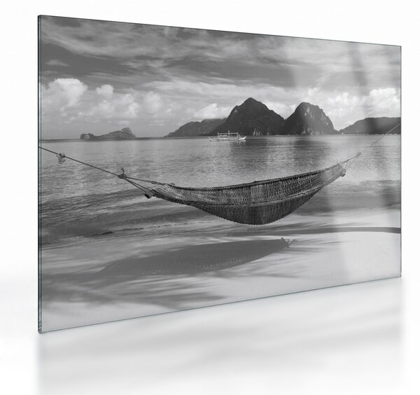 Staklena slika - Viseća mreža na plaži (70x50 cm)