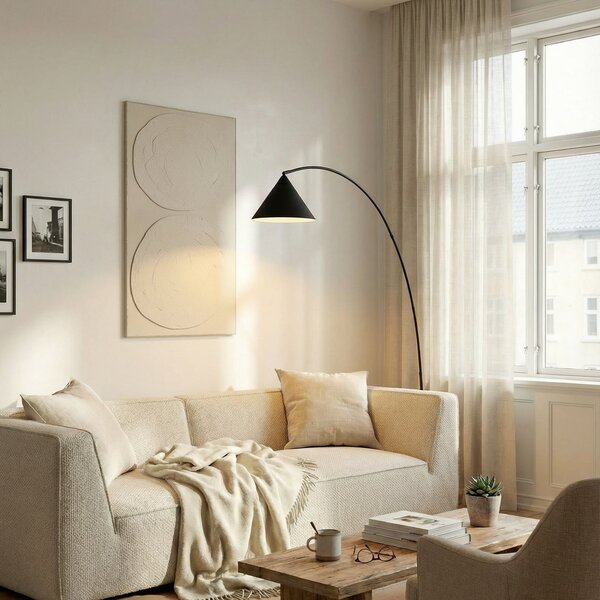 Podne Lampa Lindby, Triangolo, Crno, Dnevna soba, Metal, Moderan