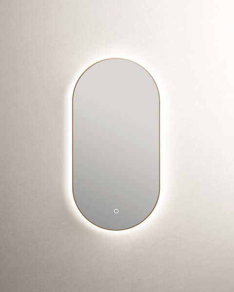 Idealaqua ogledalo s LED rasvjetom R, 90×38 cm, mat zlatni okvir