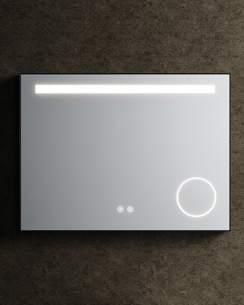 Idealaqua ogledalo s LED rasvjetom R, 80×60 cm, mat crni okvir