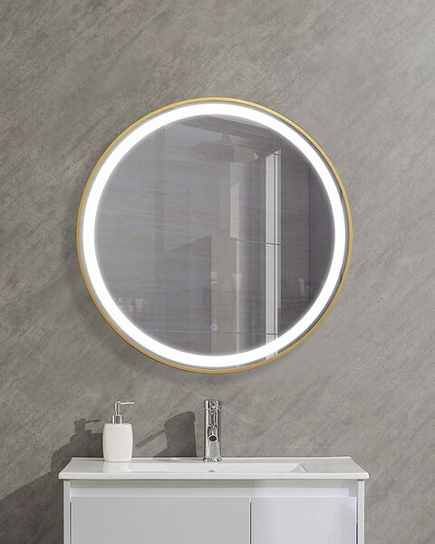 Idealaqua ogledalo s LED rasvjetom R, 70 cm, zlatni okvir