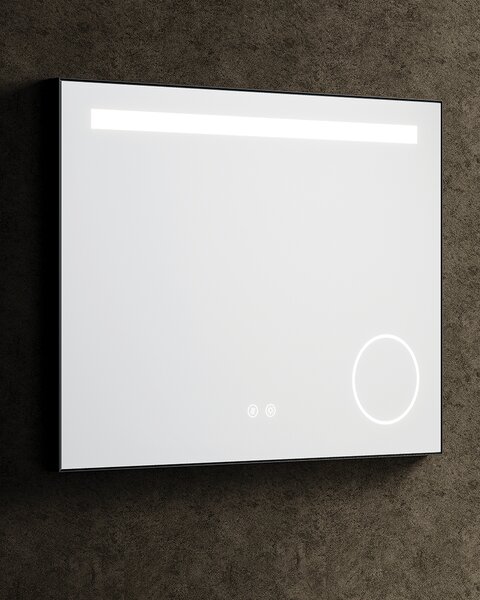 Idealaqua ogledalo s LED rasvjetom R, 80×60 cm, mat crni okvir
