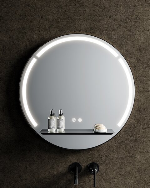 Idealaqua ogledalo s LED rasvjetom R, 70 cm, s crnom mat policom