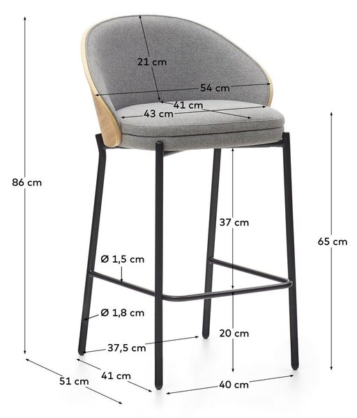 Siva/u prirodnoj boji barska stolica (visine sjedala 65 cm) Eamy – Kave Home
