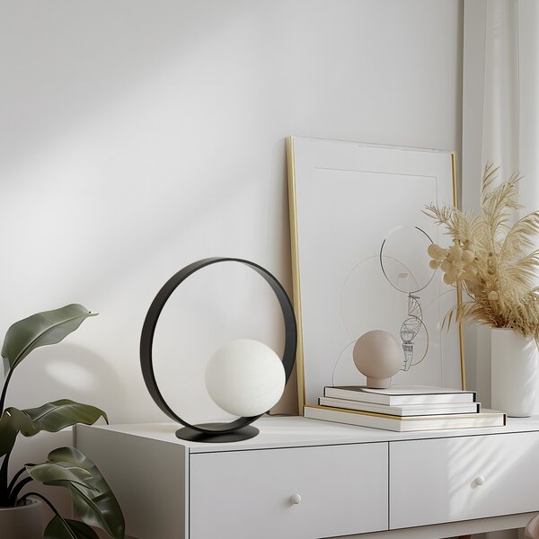 Stolne Lampa NOLA, Infinite, Crno, Dnevna soba, Staklo, Moderan
