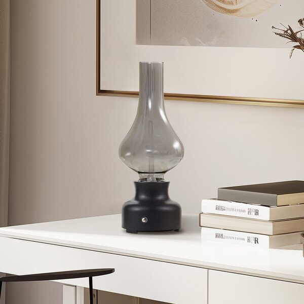 Stolne Lampa NOLA, Mist, prigušiv, Crno, Dnevna soba, Staklo, Industrijski dizajn