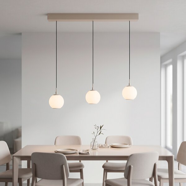 Paul Neuhaus LED viseća lampa Sandora, boje pijeska, duljina 90 cm, staklo, 3 svjetla, prigušiva, Bež, Dnevni boravak/blagovaonica, Metal