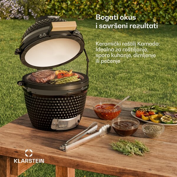 Klarstein Princesize, kamado roštilj, keramički, 11", dimljenje, roštilj, sporo kuhanje, crni