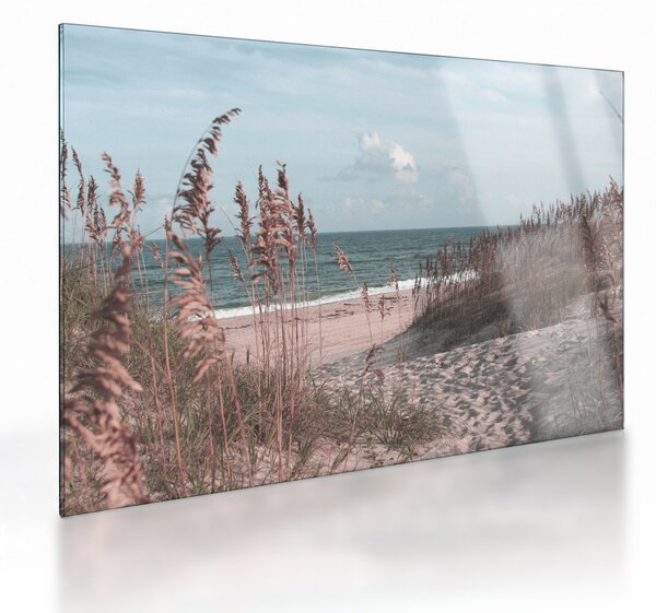 Staklena slika - Ružičasta plaža (70x50 cm)