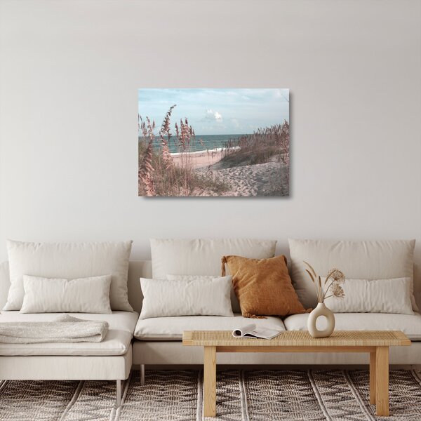 Staklena slika - Ružičasta plaža (70x50 cm)